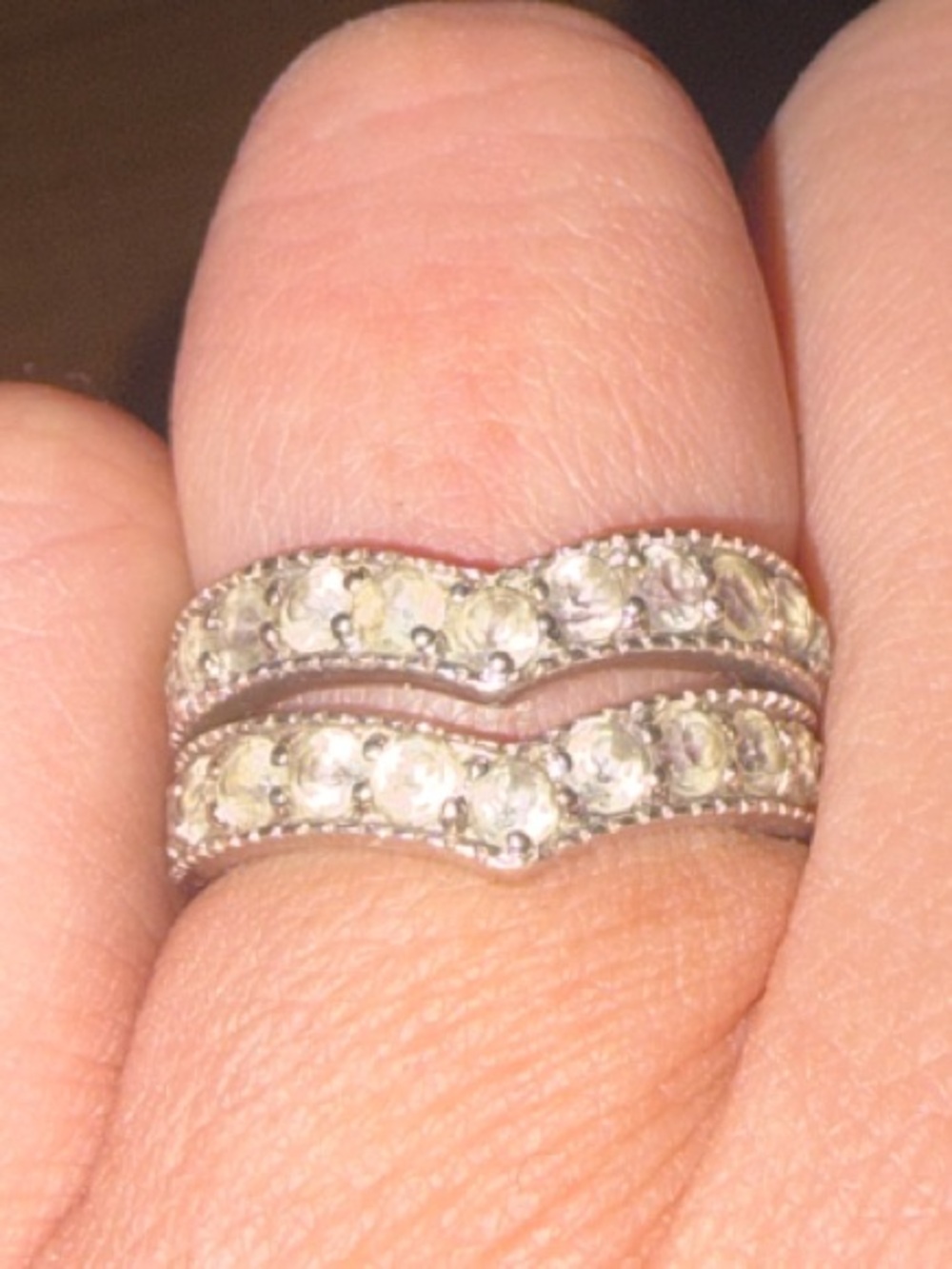 Silver-Tone Double Row Crystal Chevron Ring - White